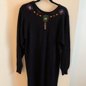 Sweet Baby Jane Black Acrylic Sweater dress. Vintage 90s. Jewel embellished sz M